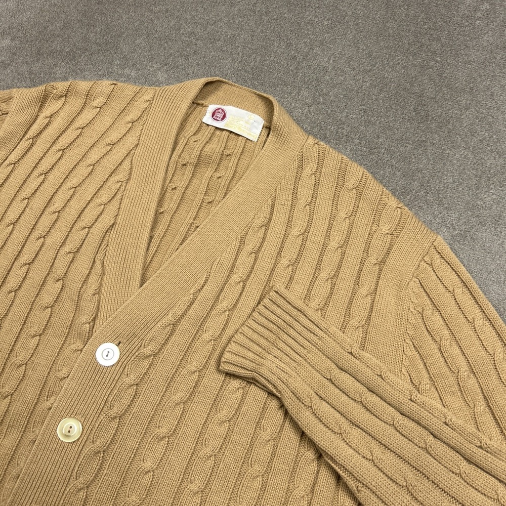 Vintage Sears Kings Road Cardigan Mens Large Brown Cable Knit Chunky Grandpa